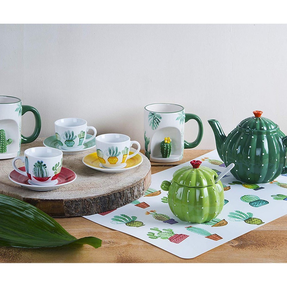 Cactus Set 6 Coffee Cups with Saucer, Porcelain, Multicolored Excelsa